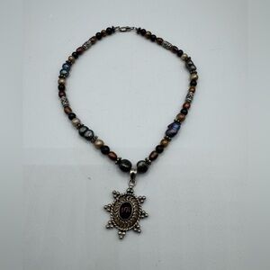 VTG Sterling Silver Colored Fresh Water Pearls necklace W/Silver Pendant Marked